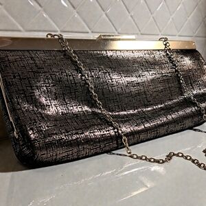 Calvin Klein Black & Silver Metallic Evening Clutch w/ Chain Strap